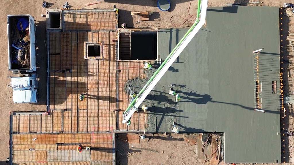 Aerial concrete pour in progress